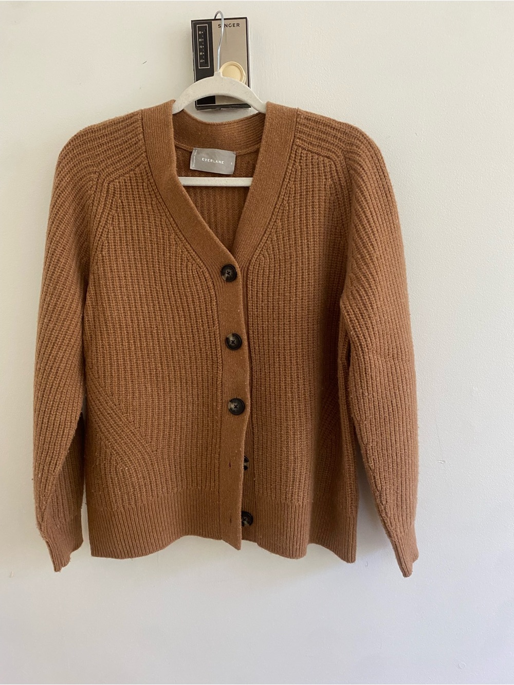 Everlane Camel Brown Ribbed Button-Front Cardigan